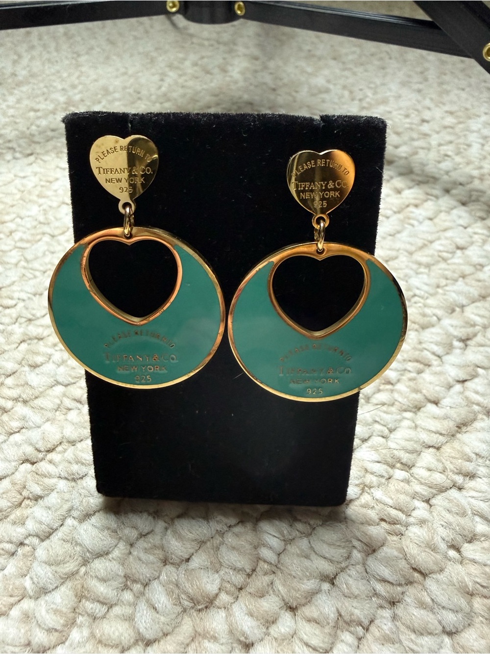 Fashion Jewelry Teal and Gold Heart Drop Earrings